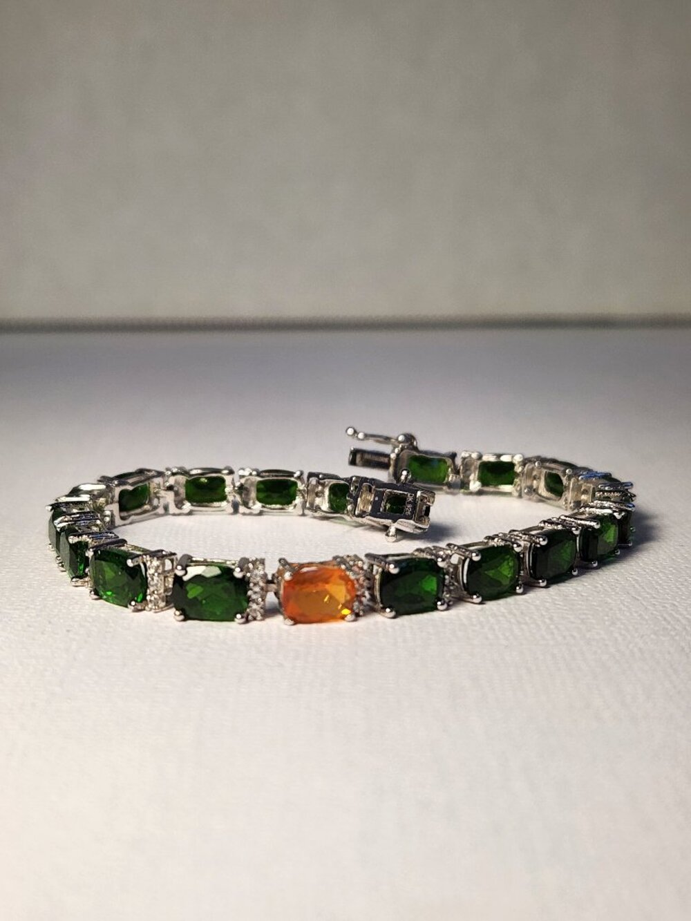 VTG 925 Chrome Diopside & Madiera Citrine & White Zircon 7" Bracelet Irish Theme - Picture 5 of 13